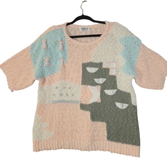 Vtg Mervyns Partners Women 1X Knit Sweater Chunky 3D Pastel Abstract Dragon 80s - Picture 5 of 11